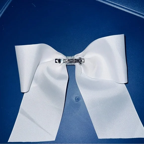 Elegant White Hair Bow with Silver Accent - Picture 3 of 5